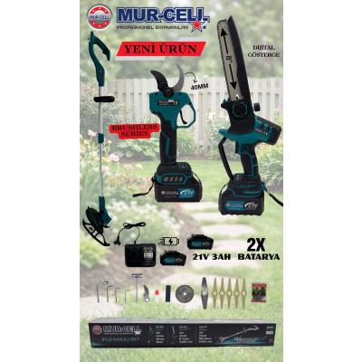 21V  3AH KÖMÜRSÜZ DİJİTAL GÖSTERGELİ 3'LÜ BAHÇE SETİ ŞARJLI MAKAS-ÇİM BİÇME-TESTERE